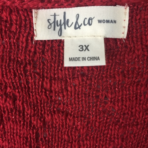 Style Co Women's Red Sparkle Sweater Tunic Top - Picture 7 of 8